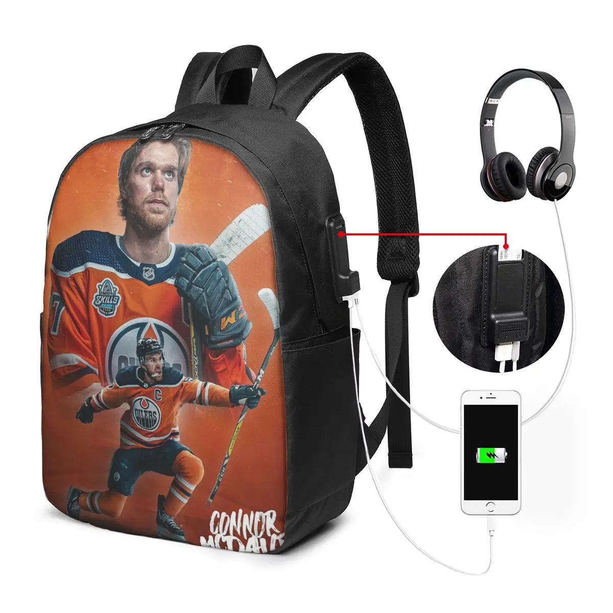 Connor McDavid  For Edmonton Oilers Fans Backpack Travel Notebook Bag Computer College Student School Bag Laptop Shoulder Bags