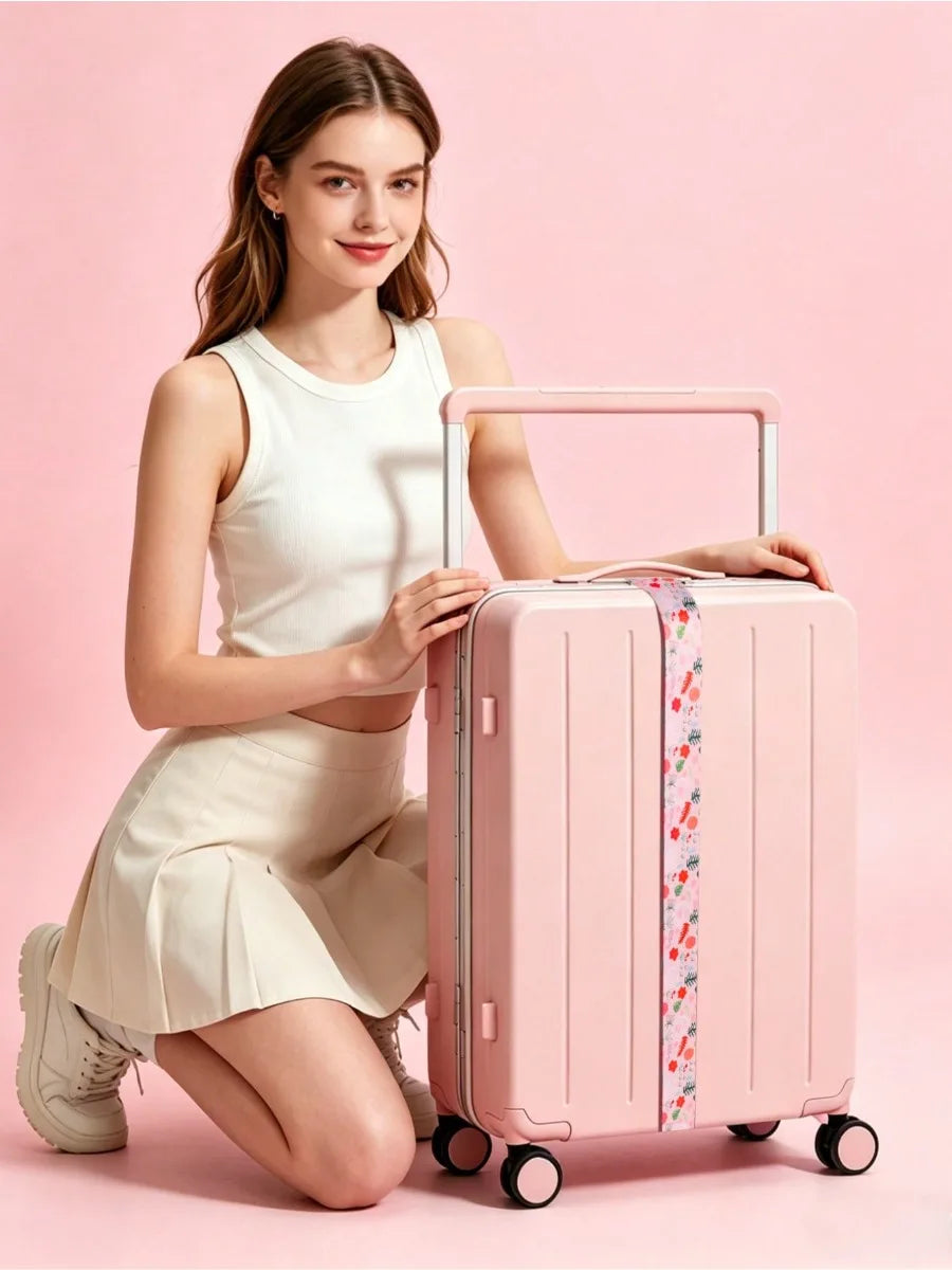 Adjustable Luggage Strap for Suitcase, Cute Print Travel Luggage Belt with Buckle, Soft Fabric Anti-loose Suitcase Binding Strap