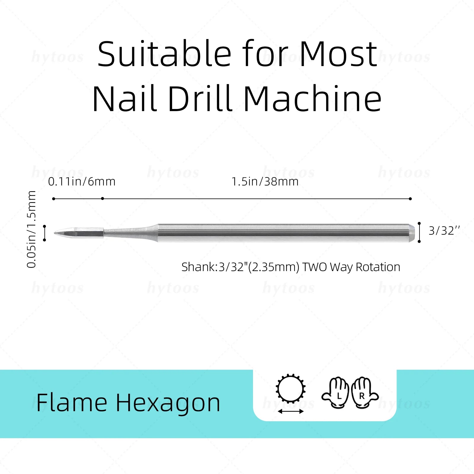 HYTOOS Hexagon Carbide Nail Drill Bits Cuticle Cleaner Flame Bit for Nail Drill Pro Manicure Dead Skin Removal Nail Prep Tools