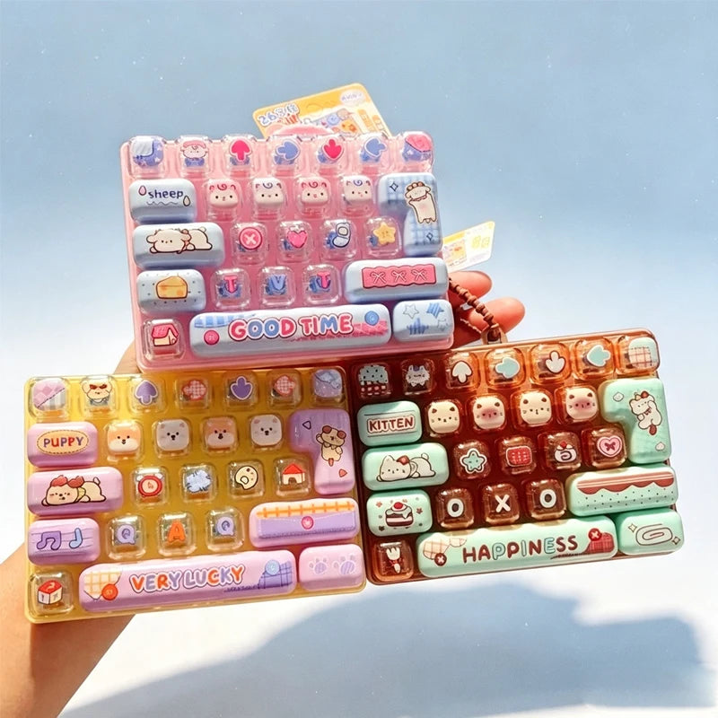 In Stock 26Grid //Keycap Clicker Anti Stress Fidget Keyboard Keychain Decompression Button Cartoon Party Favor Gift 26구 키캡 키링
