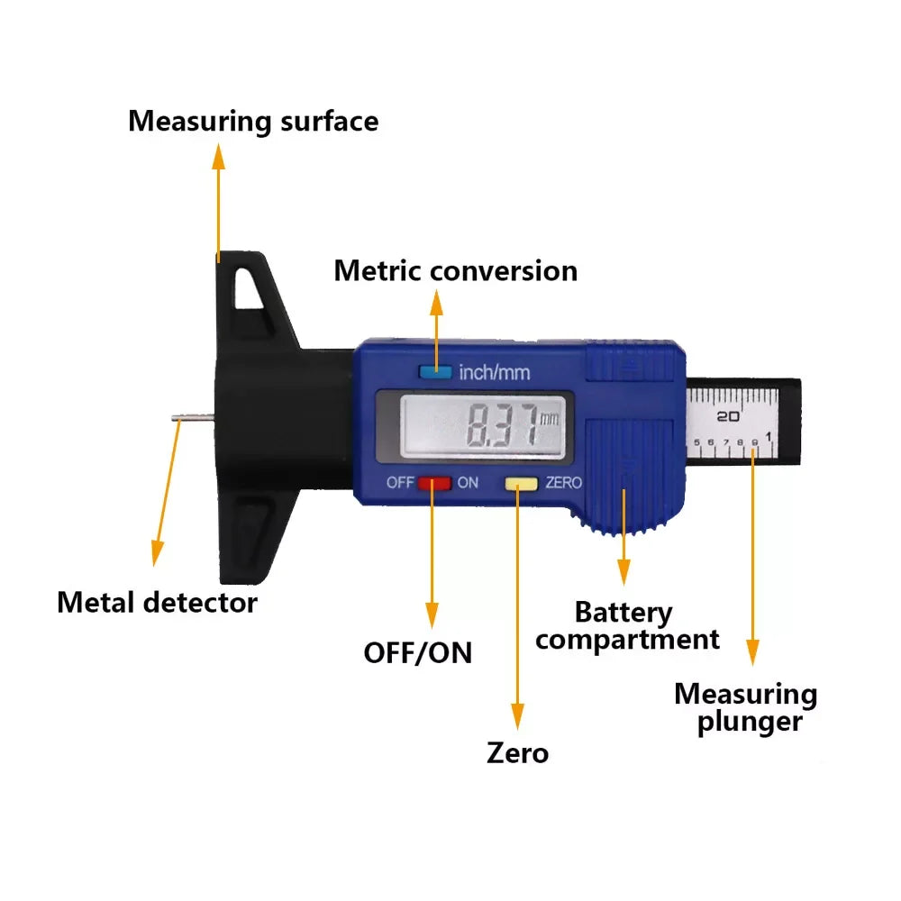 Digital Car Tyre Tire Tread Depth Gauge Meter Auto Tire Wear Detection Measuring Tool Caliper Thickness Gauges Monitoring System