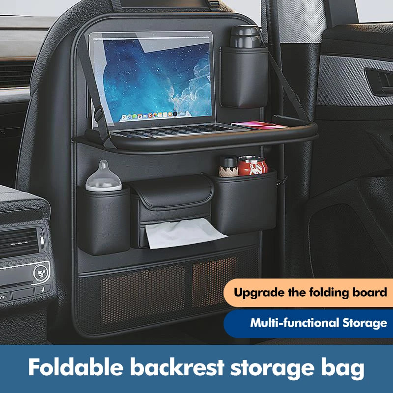 Car Seat Back Multi-function Storage Bag Large Capacity Pocket Backseat Organizer Foldable Dining Table Tablet Tray Hanging Bag
