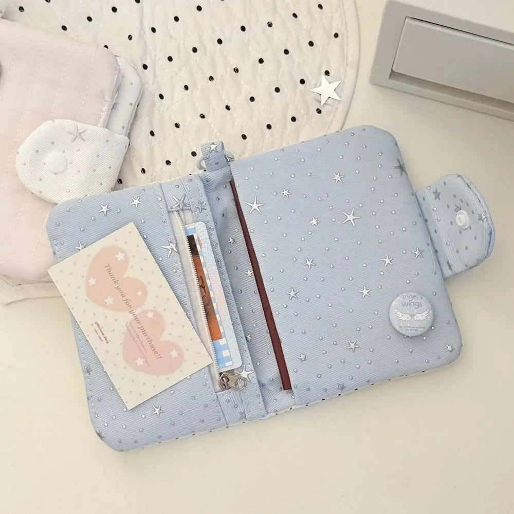 1pc Multi-functional Cloth Passport Holder Star Polka Dot Portable Coin Purse Card Wallet Women Girls