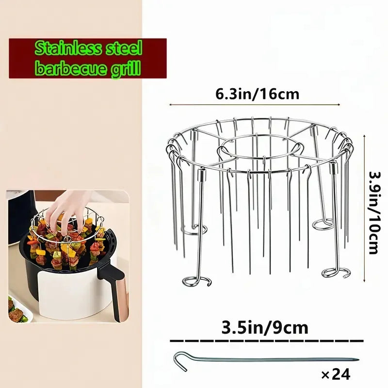 Stainless Steel Circular Hanging Skewer Rack Detachable Barbecue Holder for Grilled Meat Drying and Kitchen Food Arrangement
