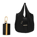 Foldable Tote Bag Women Large Capacity Shoulder Bag Portable Keychain Design Shopping Bag PU Fabric Lightweight Travel Grocery