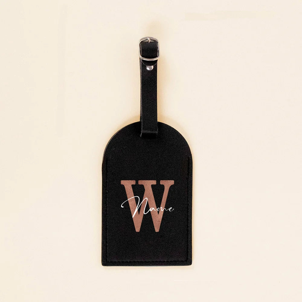 Personalised Initial with Name Monogram Luggage Tag PU Leather for Suitcase Baggage Handbag Tags Travel Bag Label Tag Best Gift