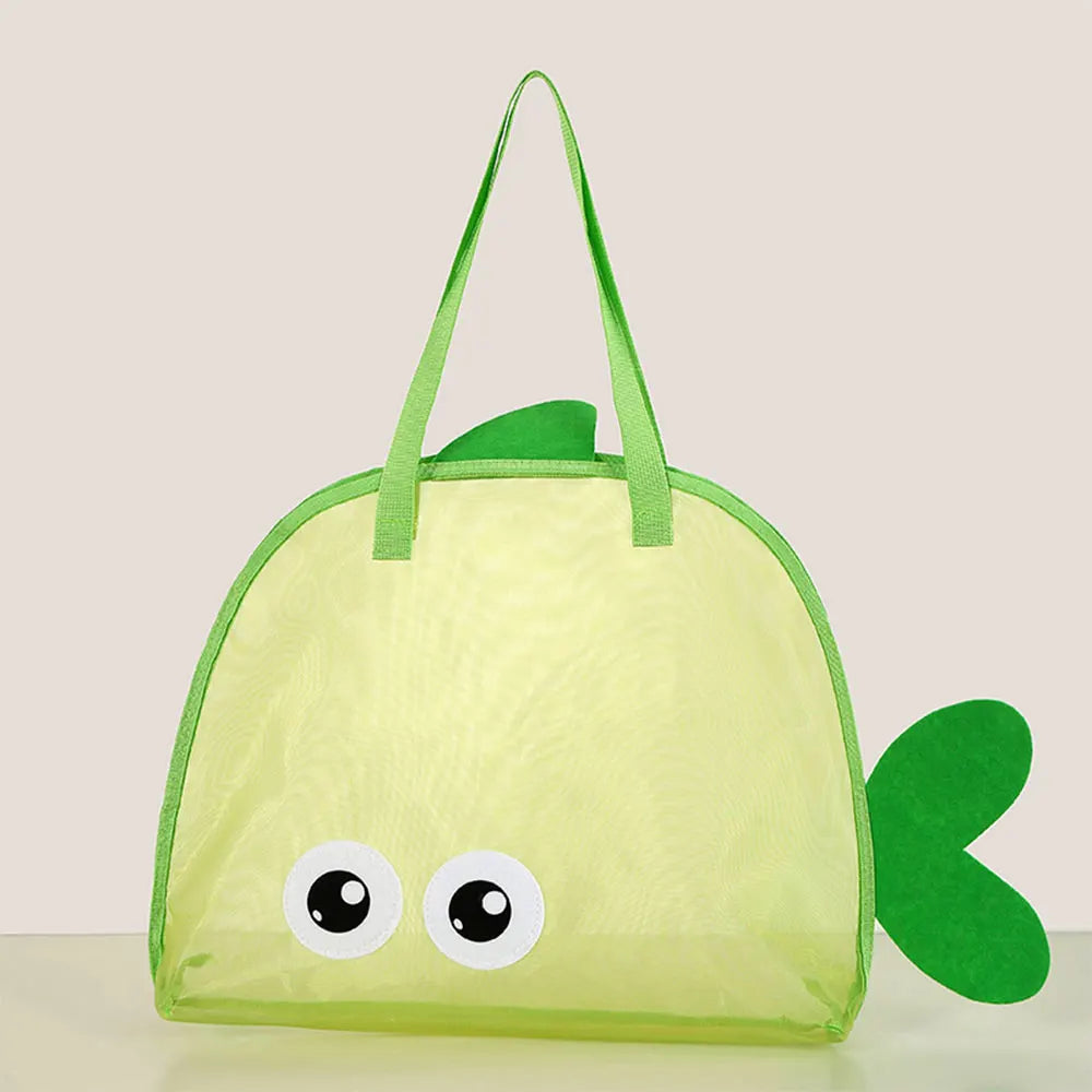 Cartoon Mesh Beach Bag Large Capacity Foldable Sand Toy Storage Tote Bag Lightweight Swim Pool Bag for Beach Travel Camping