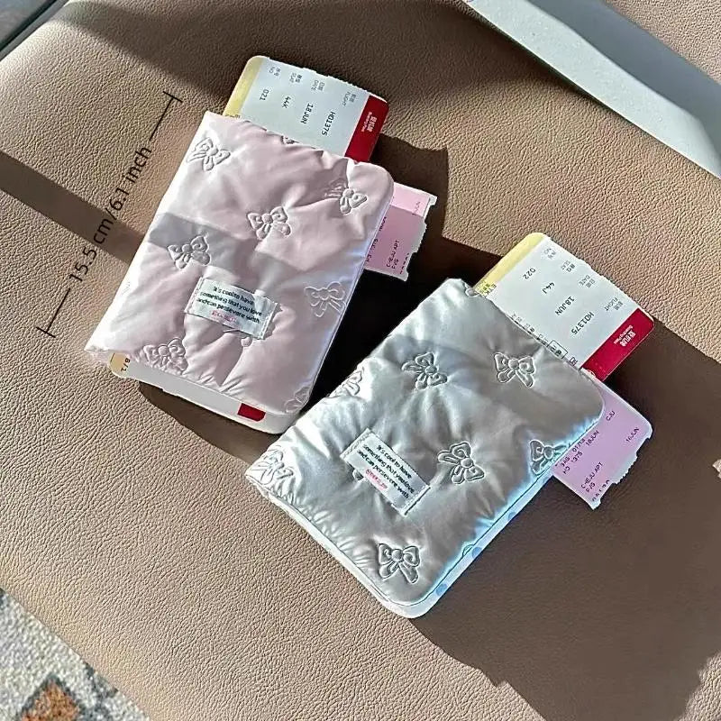 ●Creative Pink Silver Passport Cover PU Multi-function Certificates Passport Bag Bowknot Anti Theft Card Holder