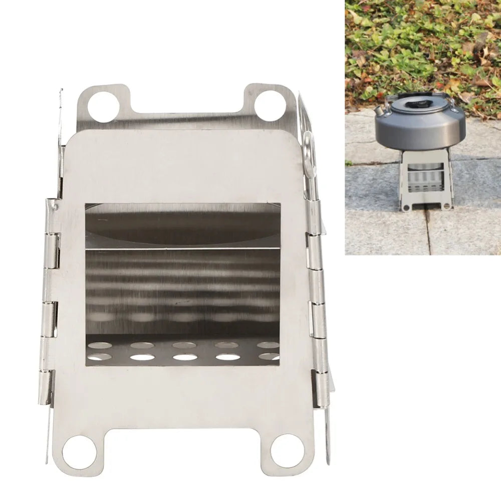 Lightweight Stainless Steel Camping Stove Ventilation Holes Foldable Detachable Wood Burning Stove Compact Portable Fire Pit BBQ