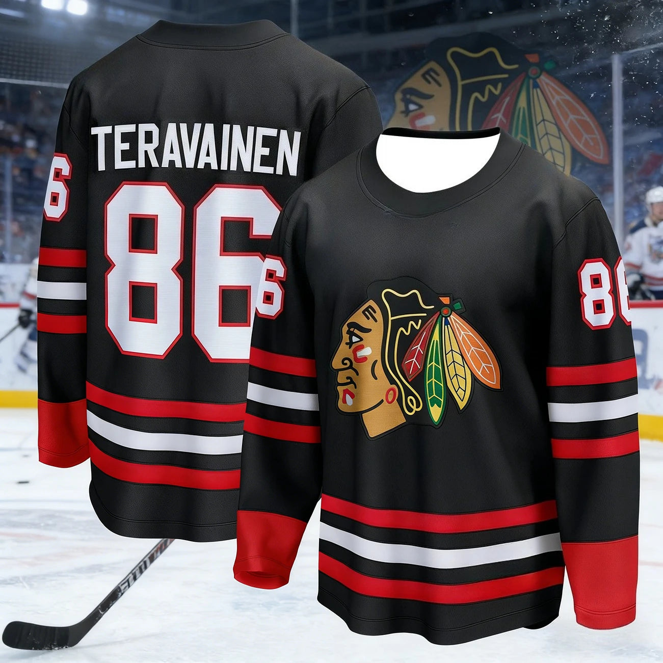Chicago Ice Hockey Jersey Men's Blackhawks Black Long Sleeve Sports Sportswear Breathable Team Uniform for Hockey Fans Day &Gift