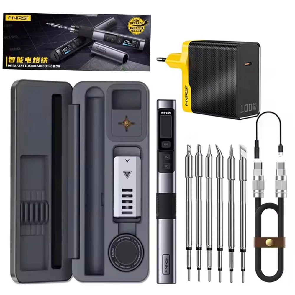 FNIRSI HS-02 Adjustable Temperature Soldering Iron DC 20V 100-450℃ Welding Solder Rework Station PD 100W Portable Repair Tool