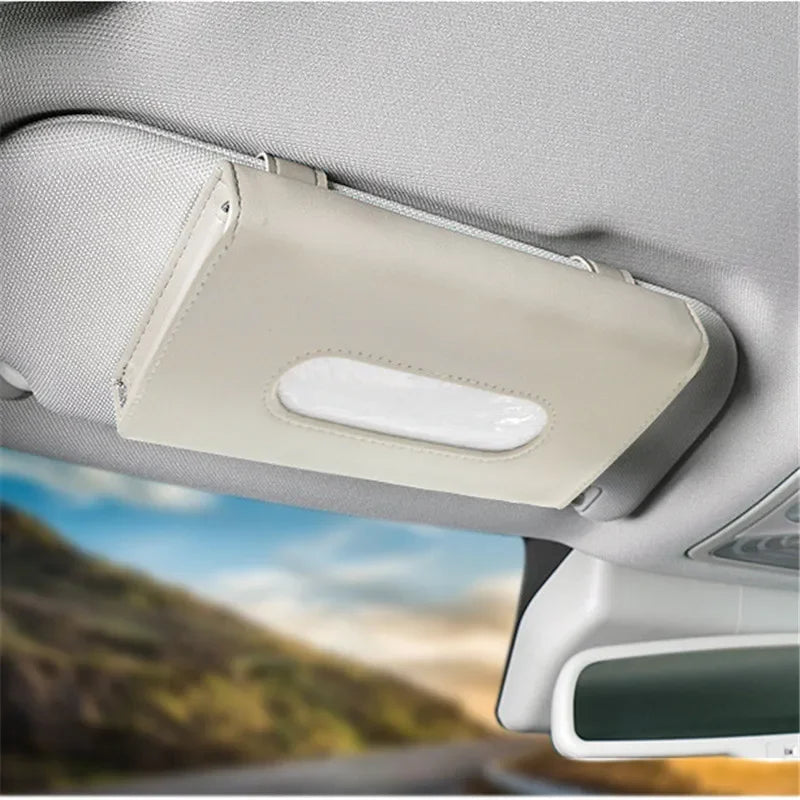 Car Sun Visor Tissue Box Holder - PU Leather Auto Napkin Case, Multi-use for Sun Visor, Dashboard, Armrest, Seat Back