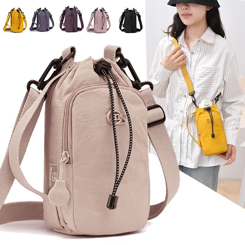 Sport Outdoor Lightweight Crossbody Bag Mobile Phone Bag Water Bottle Bag Nylon Shoulder Bag Drawstring Crossbody Bag
