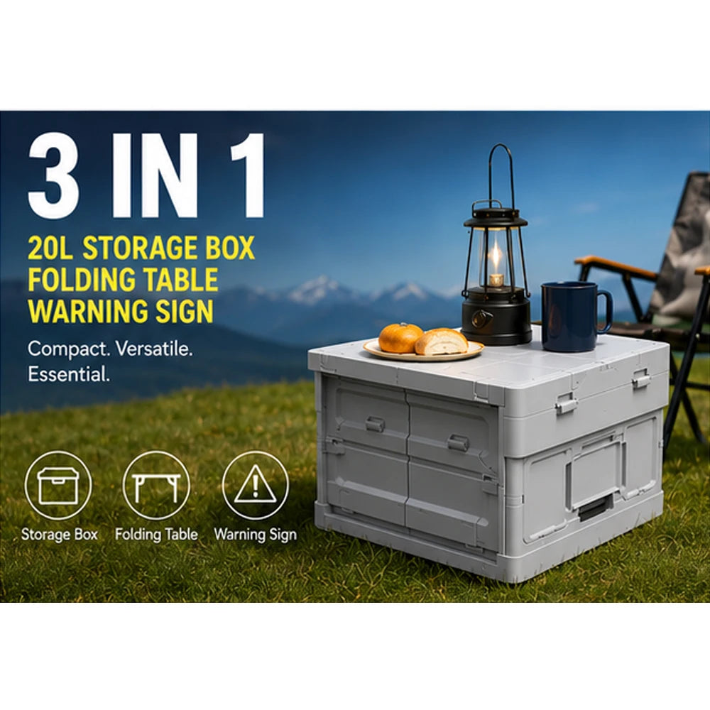 20L Foldable Car Trunk Storage Box Portable Camping Table Collapsible Organizer with Warning Sign for Picnic Fishing Home