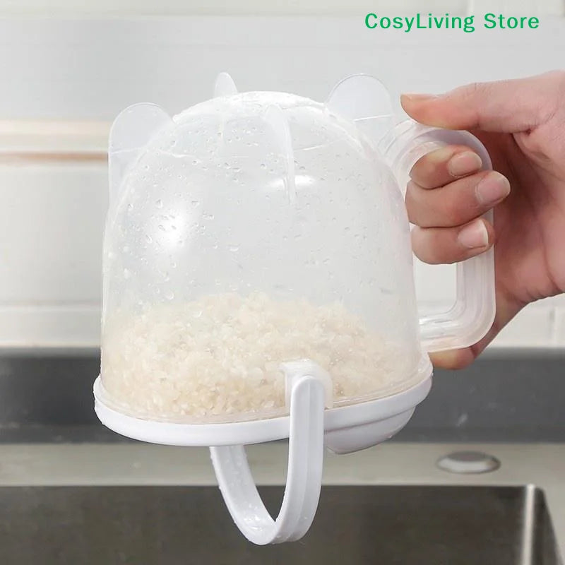 1Pcs Rice Wash Strainer Bowl With Lid Rice Strainer With Handle Convenient Multifunctional Kitchen Items For Grain Beans