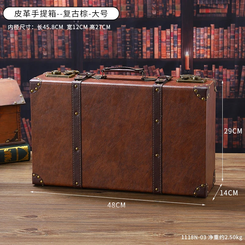 Customized Luxury Vintage Trunk Suitcase Red Travel Leather Luggage Valises Fashion Large Capacity Clothes Storage Prop Box