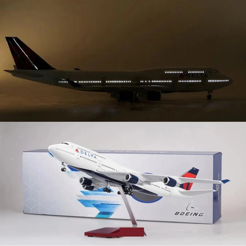 747 Delta Air Lines 47CM 1:150 Scale B747 child toy plane Model Toy Aircraft LED Light Airplane diecast flight machine model Gif