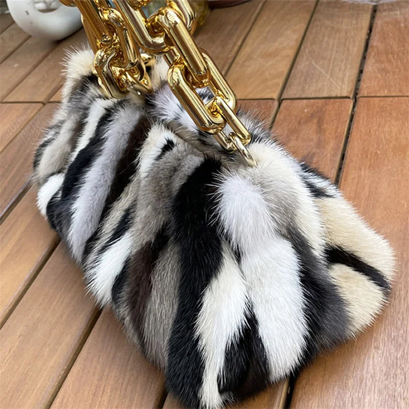 Luxury Mink Leather Bag Women's Retro Cloud Cross Bag Mobile Bag Design Clutch Clip Bag Fur 2022 New Winter Women's Handbag