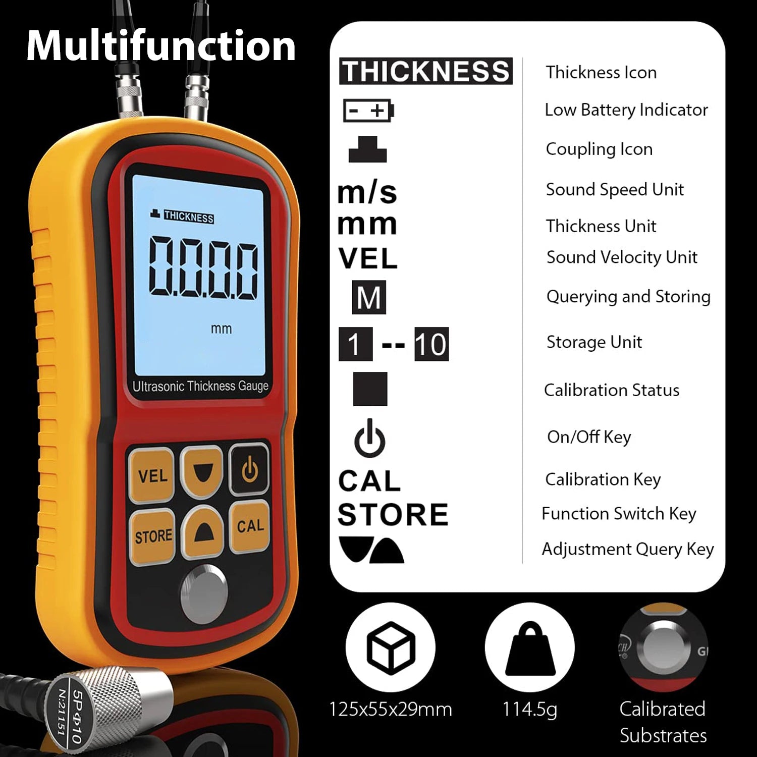 Digital Ultrasonic Thickness Gauge, Metal and Glass Tools, Data Retention, Alarm Kit, GM 100, 1.0-300mm