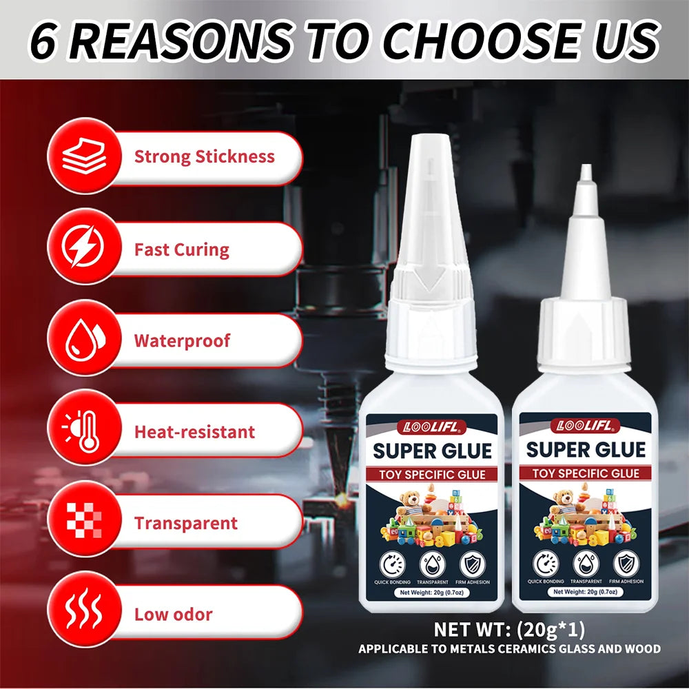 LOOLIFL Multi-Purpose Super Glue Cyanoacrylate Adhesive Instant Stronger All Bonding Glue for Resin Ceramic Metal Glass Plastic