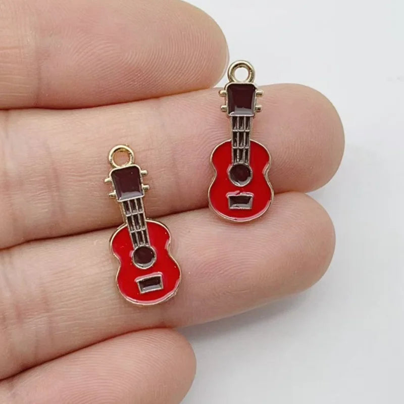 12pcs colorful guitar enamel pendants gold alloy instrument pendants DIY earrings bracelets necklaces jewelry making accessories