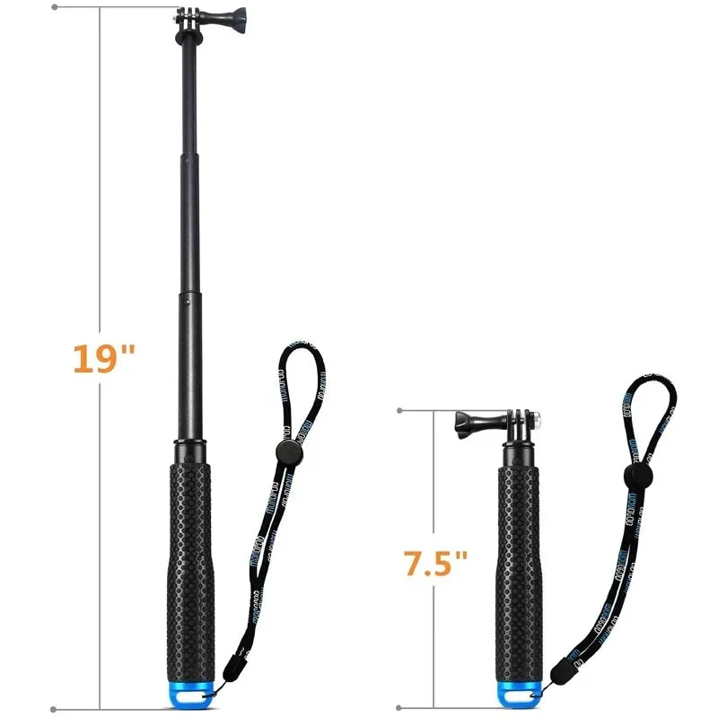 19" Handheld Extendable Go Pro Selfie Stick Aluminum Monopod Tripod for GoPro Hero 13 12 11 10 9 SJCAM SJ8 Sj6 DJI Accessories
