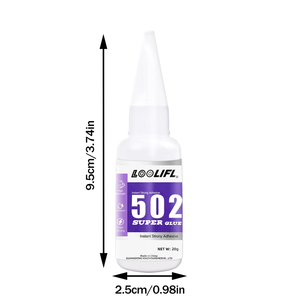 Loolifl 502 Super Glue Multi-Purpose Adhesive, Suitable for Metal, Plastic, Diy, and Small Craft Repairs 20g Quick-Drying Glue