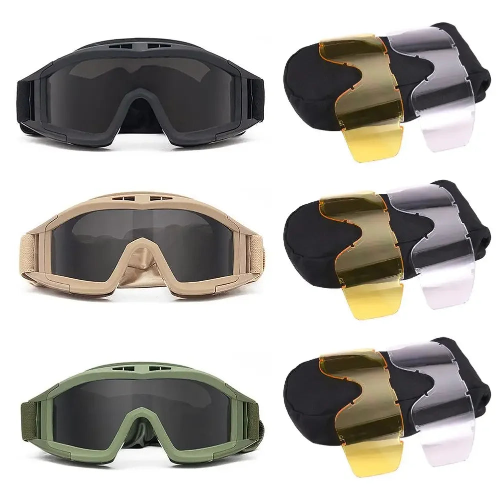 Tactical Goggles Mountaineering Shooting Sunglasses Windproof Sand Control Motocross CS Glasses 3 Lenses Replaceable Motorcycle
