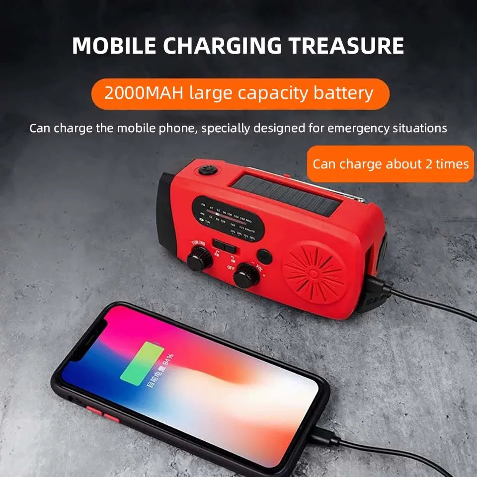Multi-Functional Hand-cranked Power Generator Radio Solar Flashlight Outdoor Combat Disaster Prevention FM AM WB NOAA Power Bank