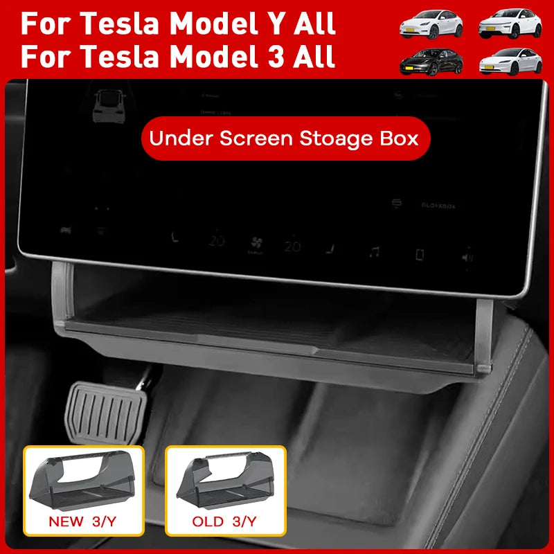 For Tesla Model Y Juniper Model 3 Highland 2025 2026 Under Screen Hidden Storage Box Behind Screen Center Console Organizer Case