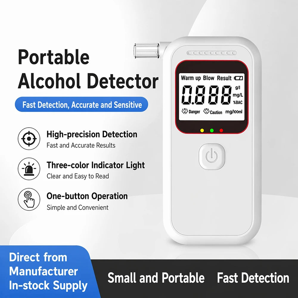 Digital Breathalyzer Alcohol Tester, Portable Breath Alcohol Detector with LCD Display Voice Alarm for Driving Safety