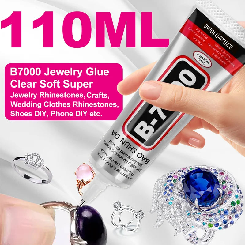 B7000 Multi-Purpose Industrial-Grade Clear Soft Adhesive for Rhinestone Jewelry, Phone Cases, and Glass Screens; Waterproof Adhesive (15g/25g/50g/110g)