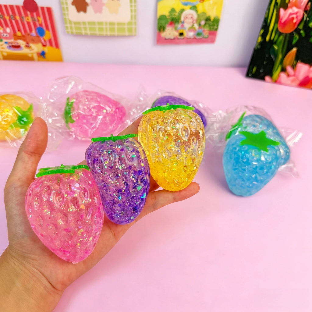Glitter Maltose Strawberry Squishy Toy Transparent Sparkle Squeeze Fidget Toy Stress Relief Fruit Decompression Toy Kids Gift