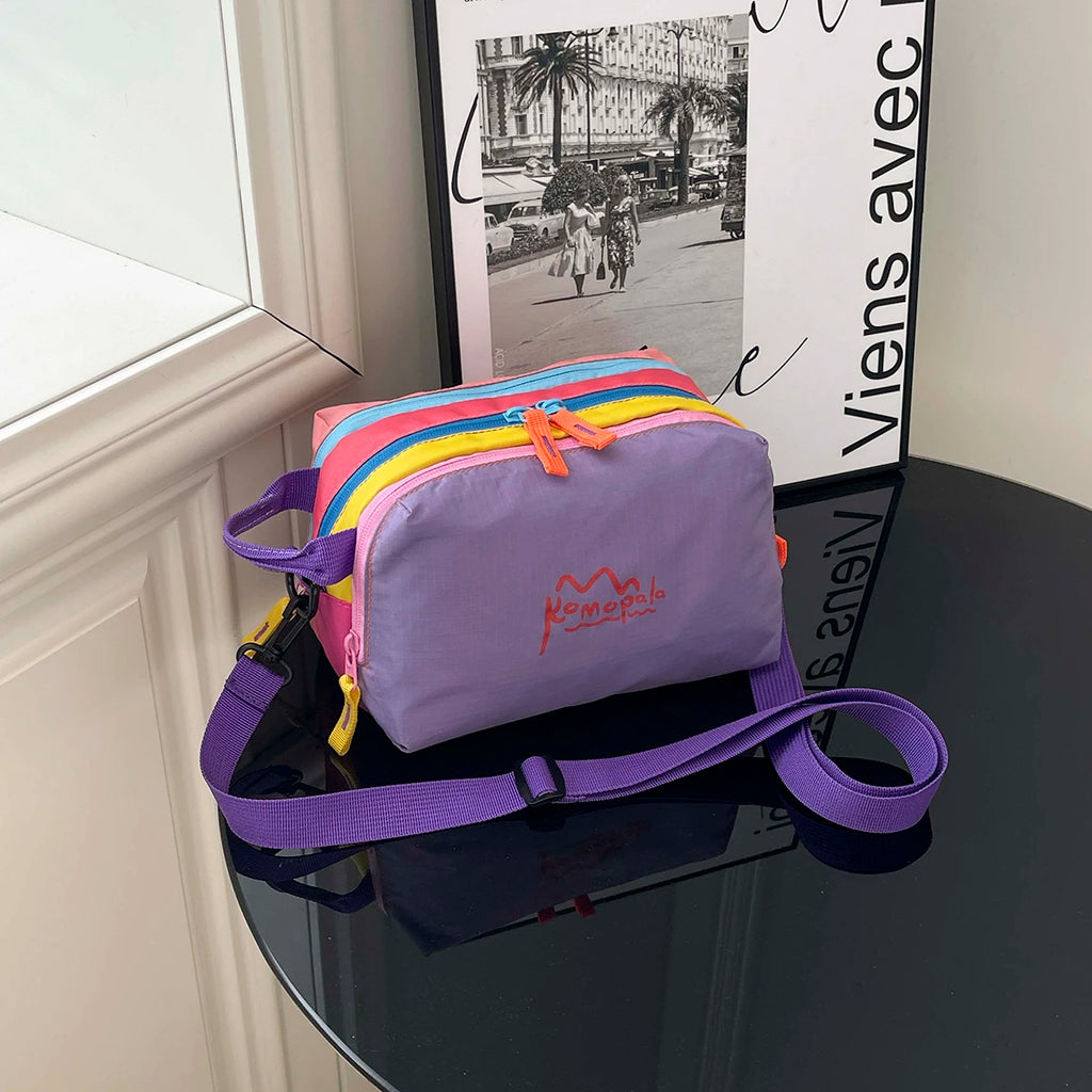 Trendy Personality Dopamine Rainbow Color Diagonal Cross Bag Large Capacity Outdoor Convenient Handheld Travel Makeup Bag