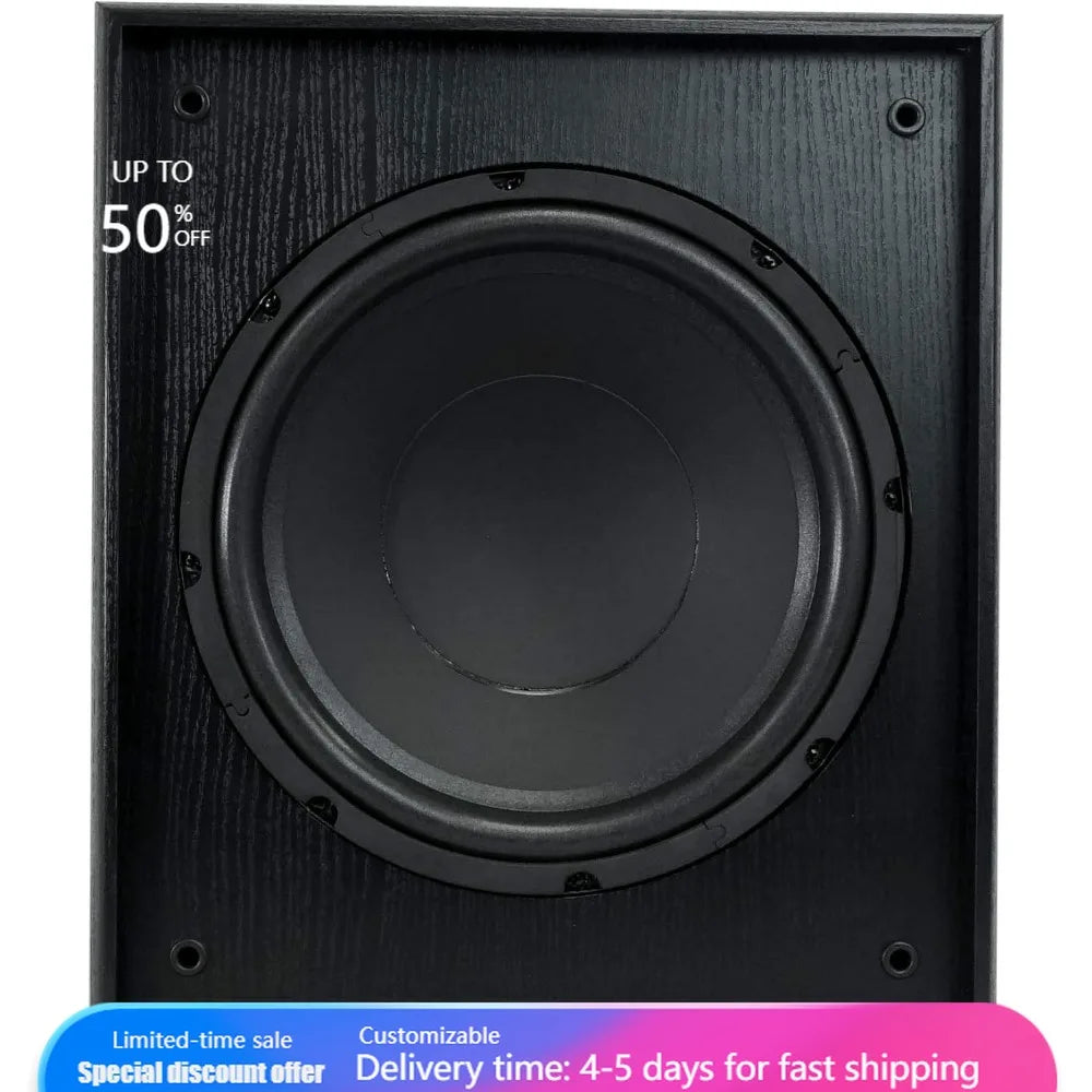 600W Powered Subwoofer, 10 Inch Bass Speaker with Adjustable Crossover for Home Theater and Studio