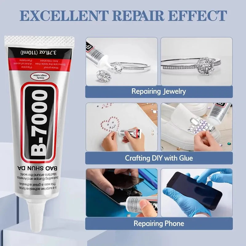 B7000 Multi Purpose Clear Glue Flexible Removable Adhesive for Jewelry Phone Screen DIY Craft and Small Item Bonding