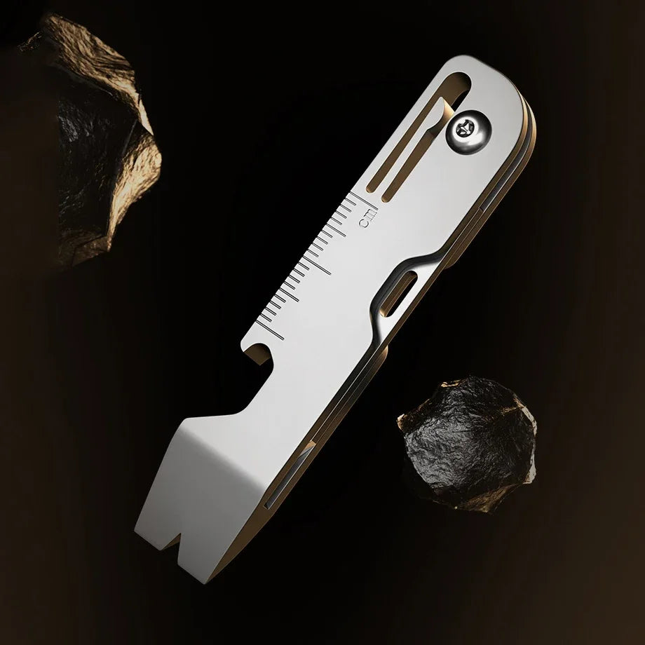 Multifunctional titanium alloy gadget: keychain folding knife, mini bottle opener, small crowbar, outdoor EDC tool
