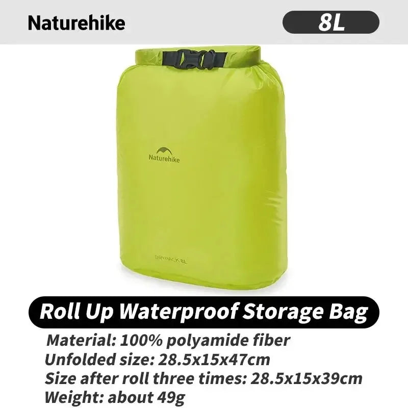 Naturehike Rolled Storage Bag Outdoor Ultralight Waterproof Dry Bag 2/4/8L Portable Organizer Camping Dispenser Storage Bag