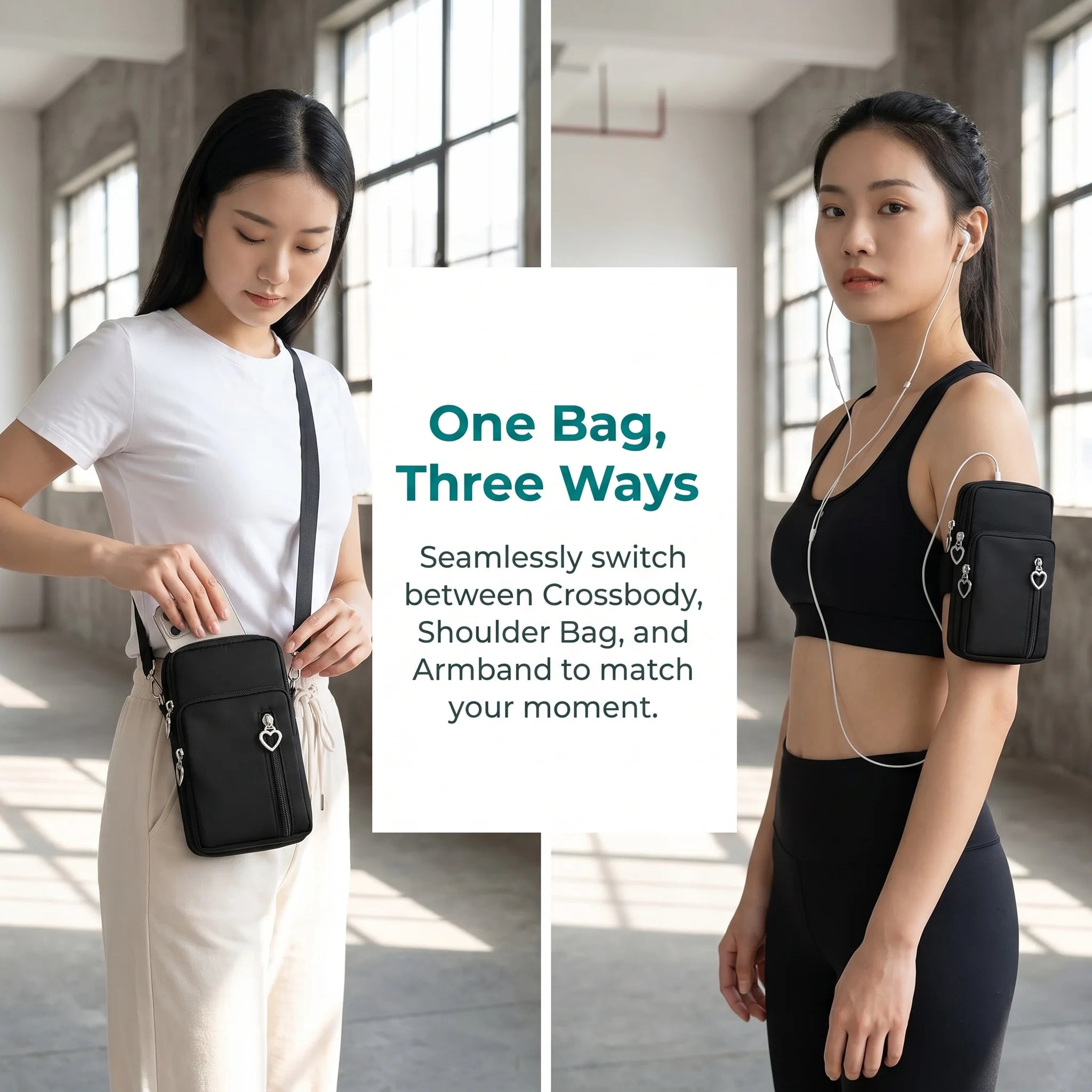 Pomelo Best Waterproof Crossbody Phone Bag 4 Pockets Earphone Hole Detachable Strap Two Sizes