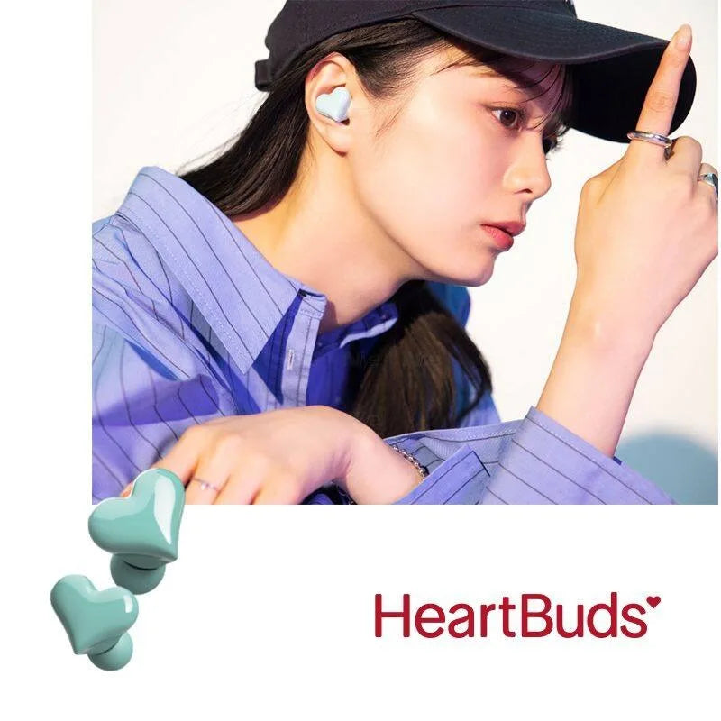 TWS Bluetooth 5.1 Heart Buds Earbuds 20H Playtime Pink Charging Case Lightweight Gaming Gift for Women Girls Students