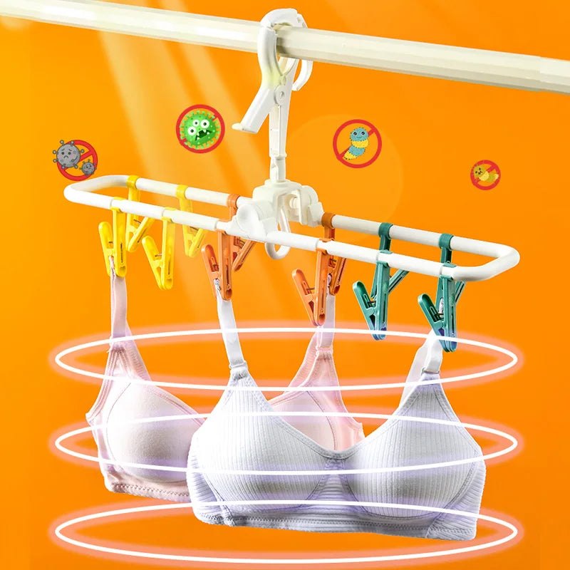 Portable Travel Laundry Drying Rack Plastic Foldable Clothesline Multi-clamp Socks Underwear Drying Rack Compact Storage Orga...