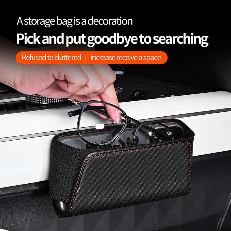 Car Glasses Organizers Pocket Bags Leather Car  Adhesive Storage Box Collecting Bag Cards Phone Key Sticky Pouch In Car Interior