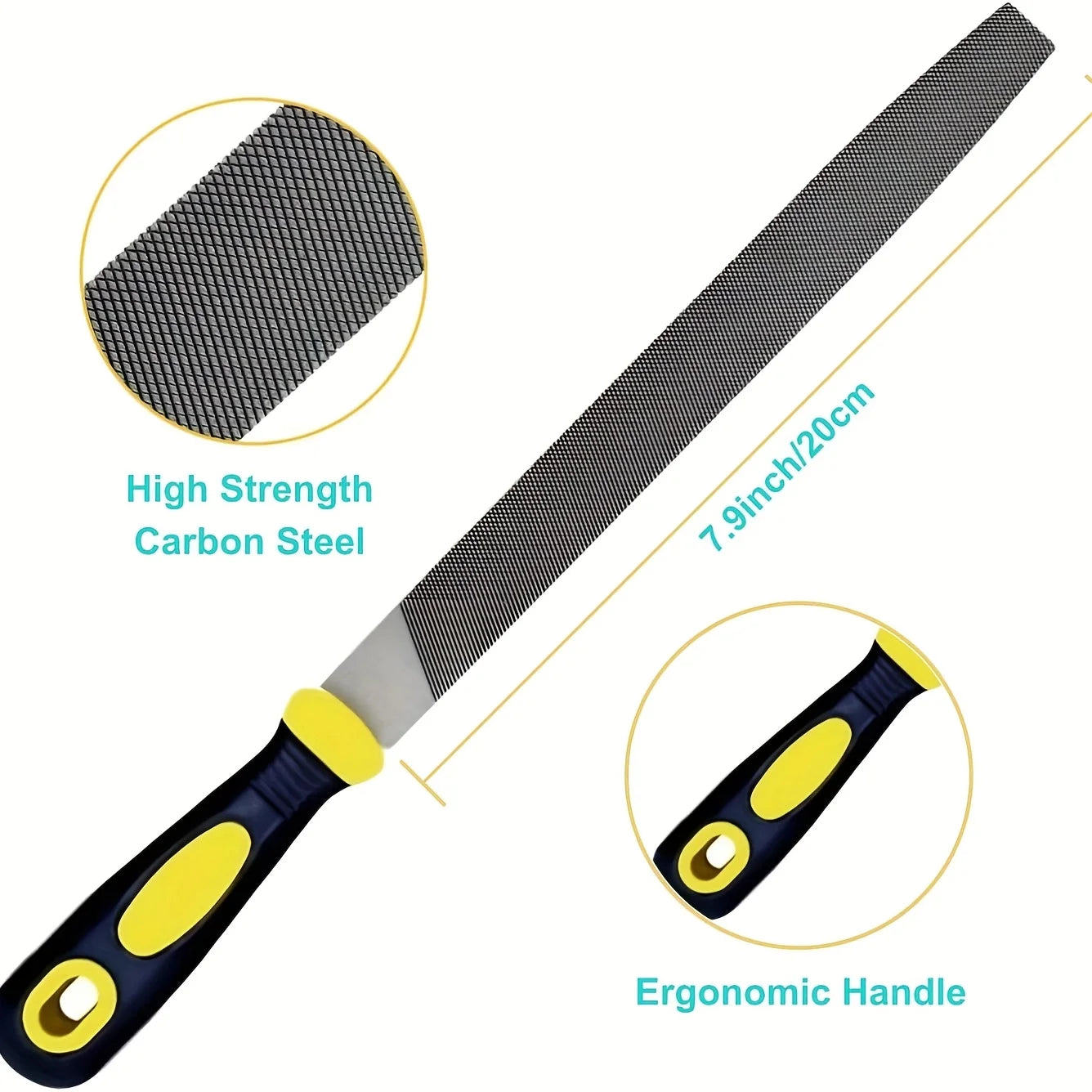 File Set, 8-inch, Professional High Carbon Steel File, Includes Flat/Round/Half-Round, Work for Metal, Wood