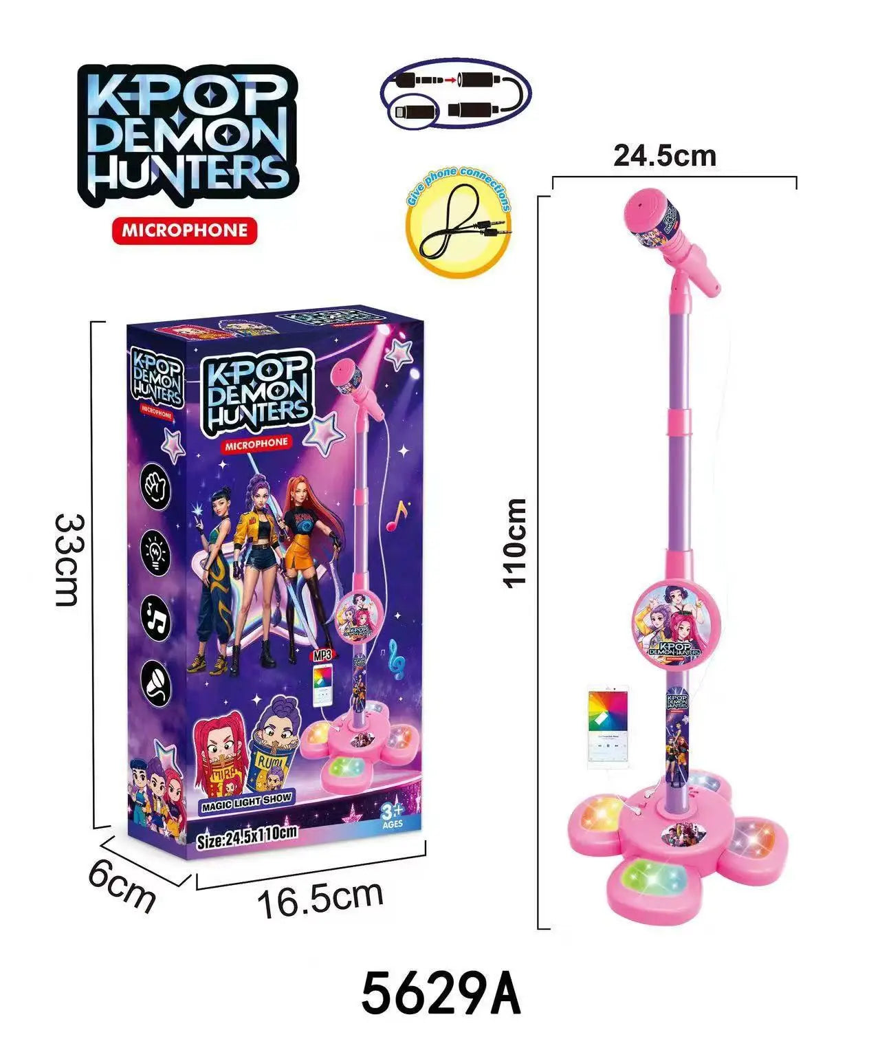 5350a Toys Witch Hunters Microphone With Adjustable Stand Led Lights Support Mp3 Playback Karaoke Singing Music Performance Gift