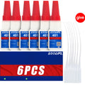 6PCS 401 Super Glue Instant Quick-drying Cyanoacrylate Adhesive Leather Rubber Glass Wood Metal Strong Bond Liquid Glue Tool 10g