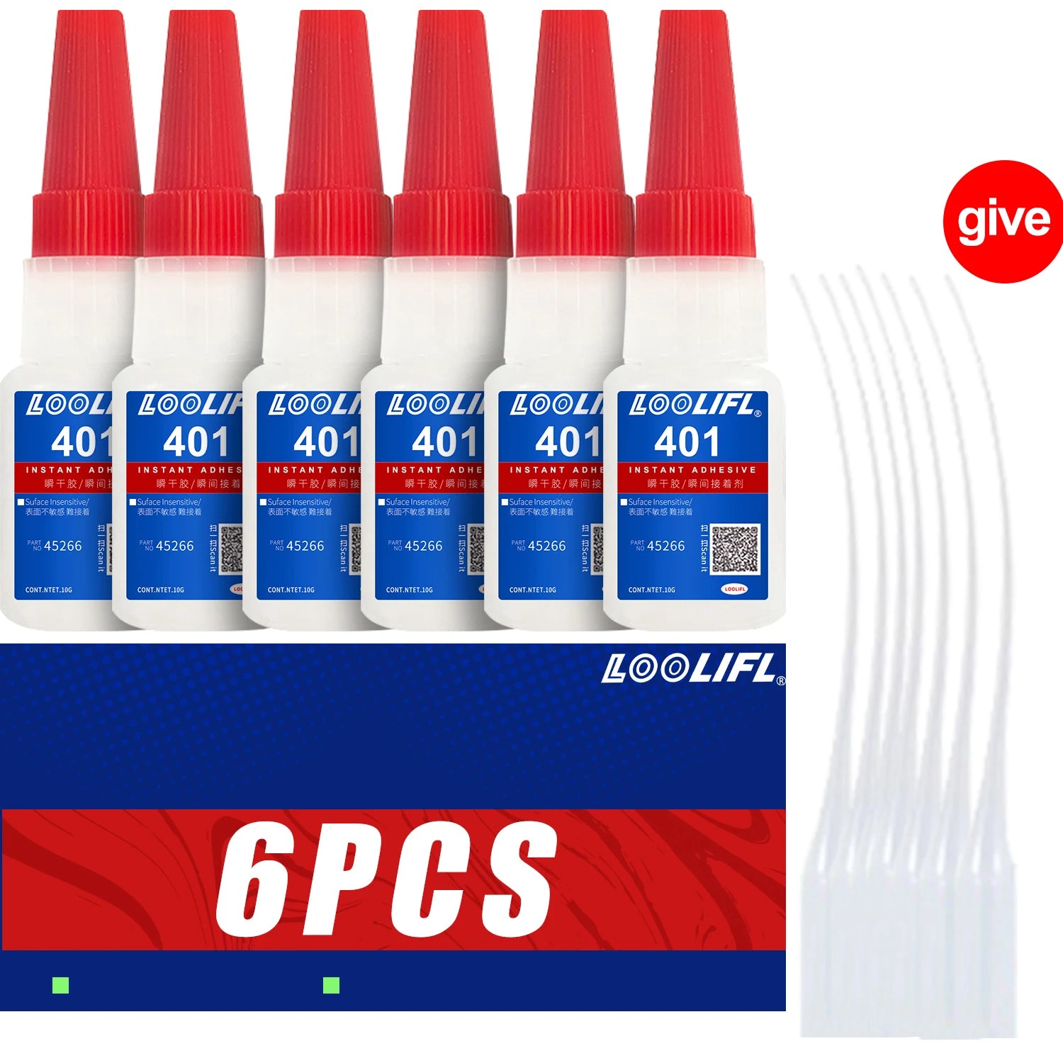 6PCS 401 Super Glue Instant Quick-drying Cyanoacrylate Adhesive Leather Rubber Glass Wood Metal Strong Bond Liquid Glue Tool 10g