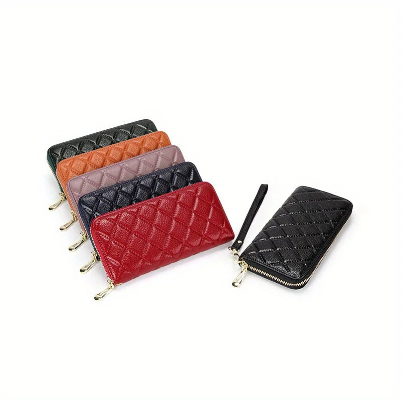 2025 Women's Genuine Leather Long Wallet - Large Capacity Zipper, Embossed Fashion Pattern, Double as Female Phone Bag