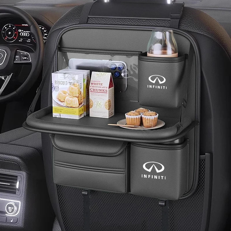 For Infiniti Q50 Q30 QX70 FX50S Q60 Q70 QX80 QX30 EX FX J Car Storage Bag Foldable Rear Seat Table Board Tissue Storage Box