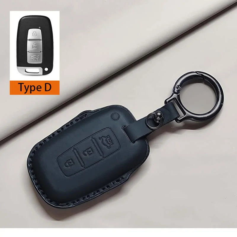 Car Remote Key Case Cover for Hyundai Grandeur GN7 Kona Ev 2023 Ionic 6 5/7 Bottons Leather Keychain Durable Luxury Accessories