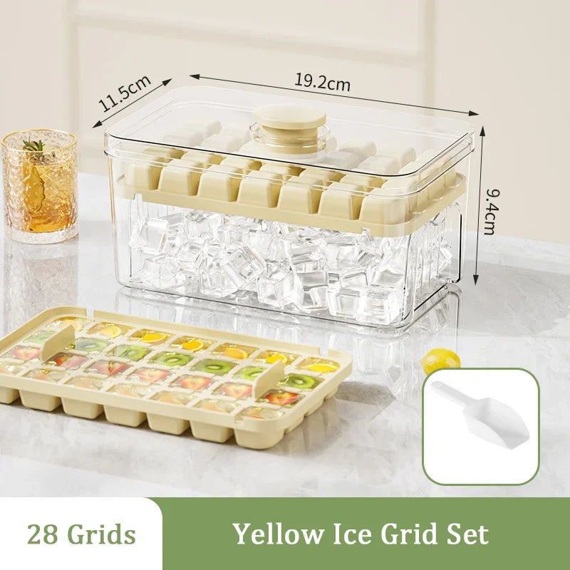 28/56 Grids Ice Cube Mold Press Ice Tray Bucket Multifunctional Ice Maker with One-touch To Release Portable Ice Box Ice Cube Tr